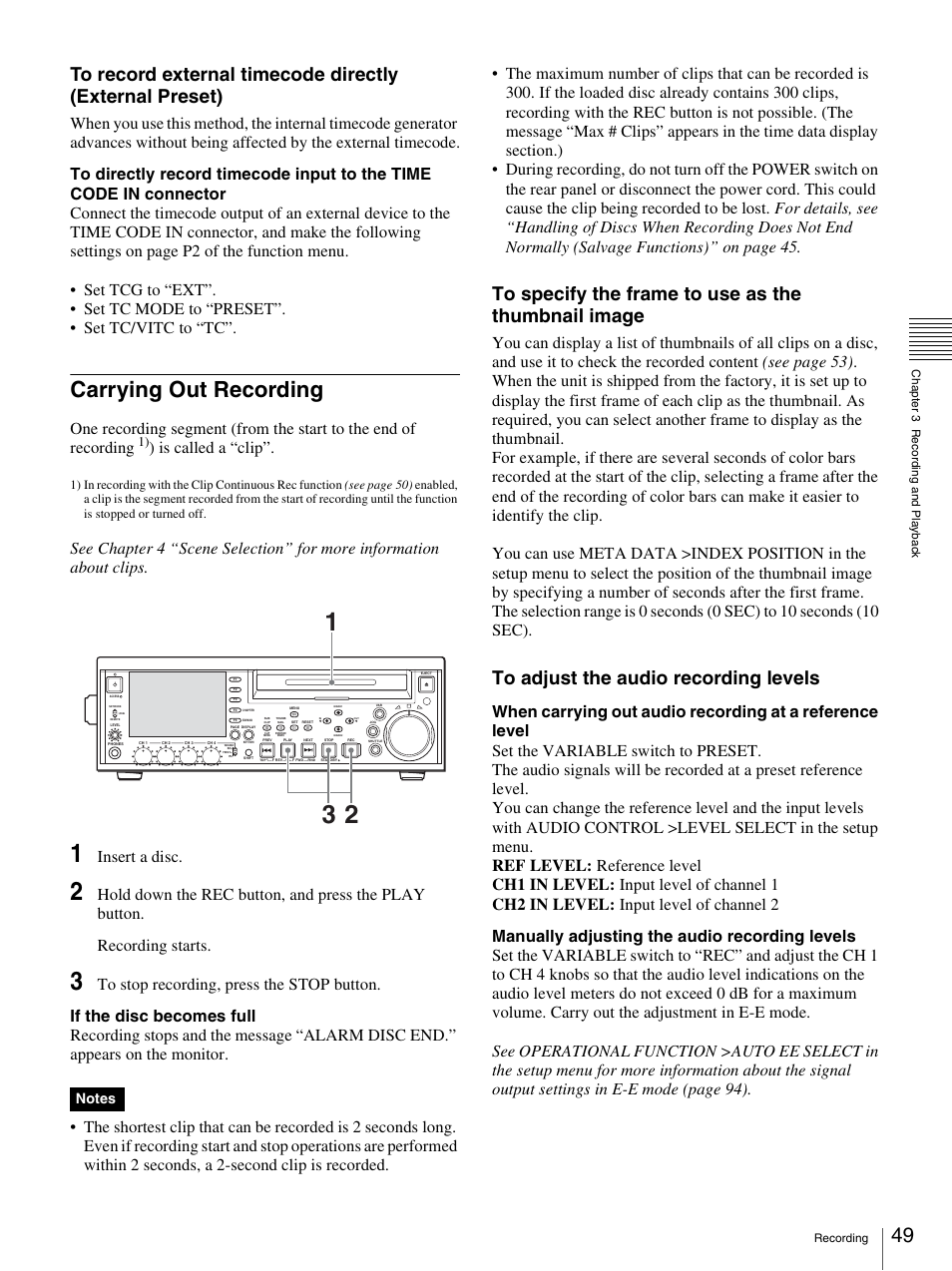 Carrying out recording, Is called a “clip, Insert a disc | Sony 3-270-589-12 (1) User Manual | Page 49 / 135