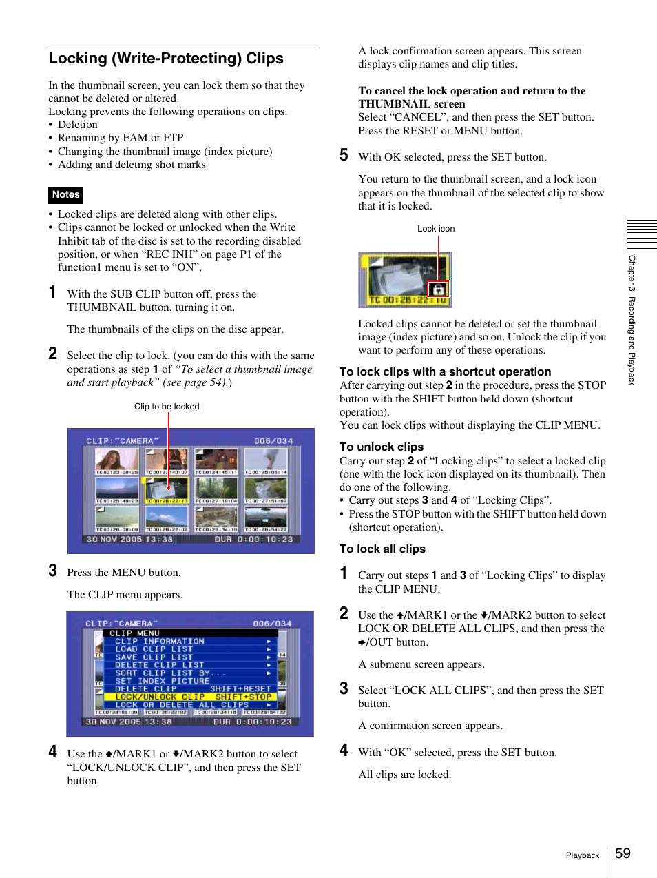 Locking (write-protecting) clips | Sony 3-270-589-12 (1) User Manual | Page 59 / 135