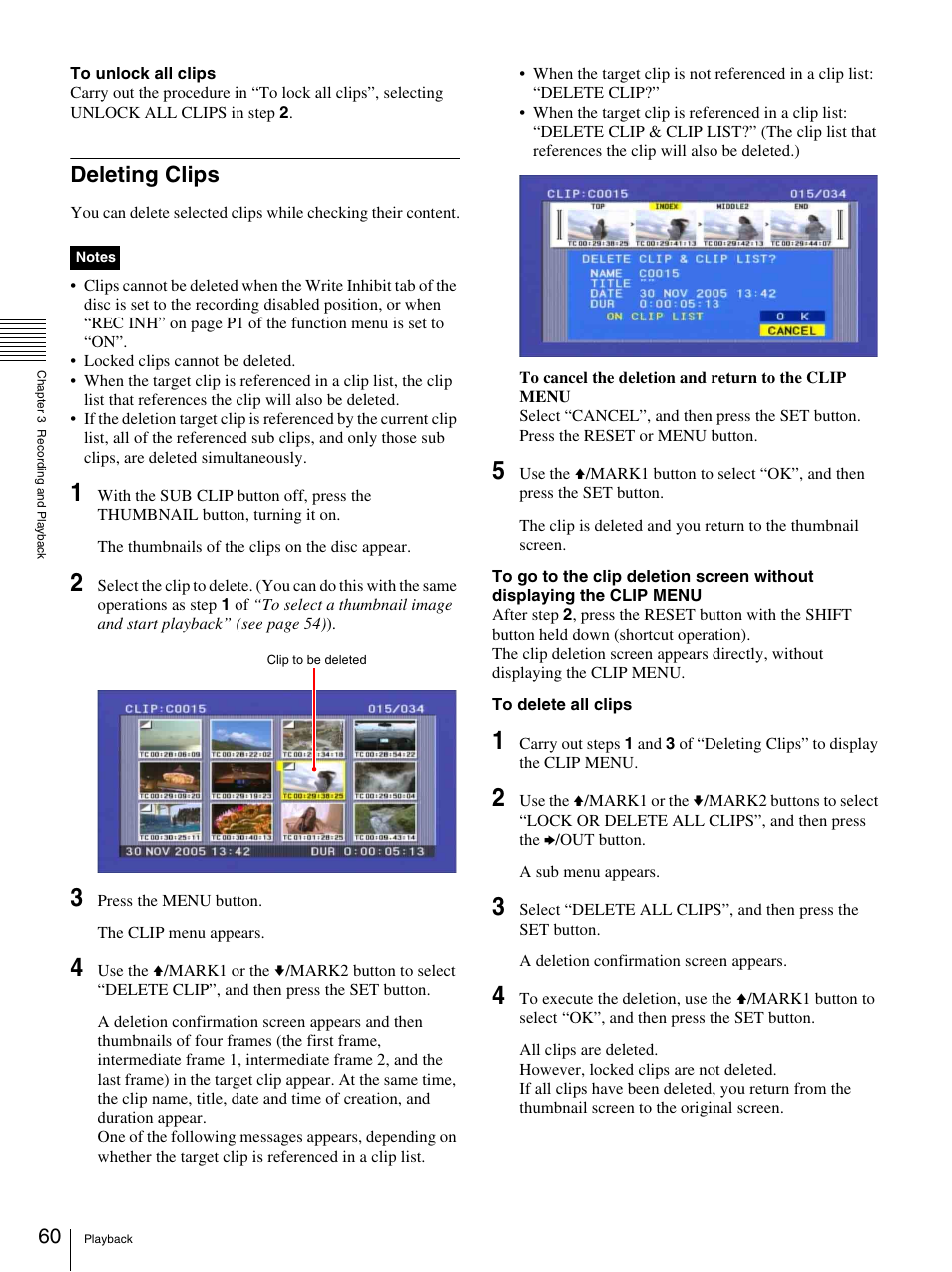 Deleting clips | Sony 3-270-589-12 (1) User Manual | Page 60 / 135