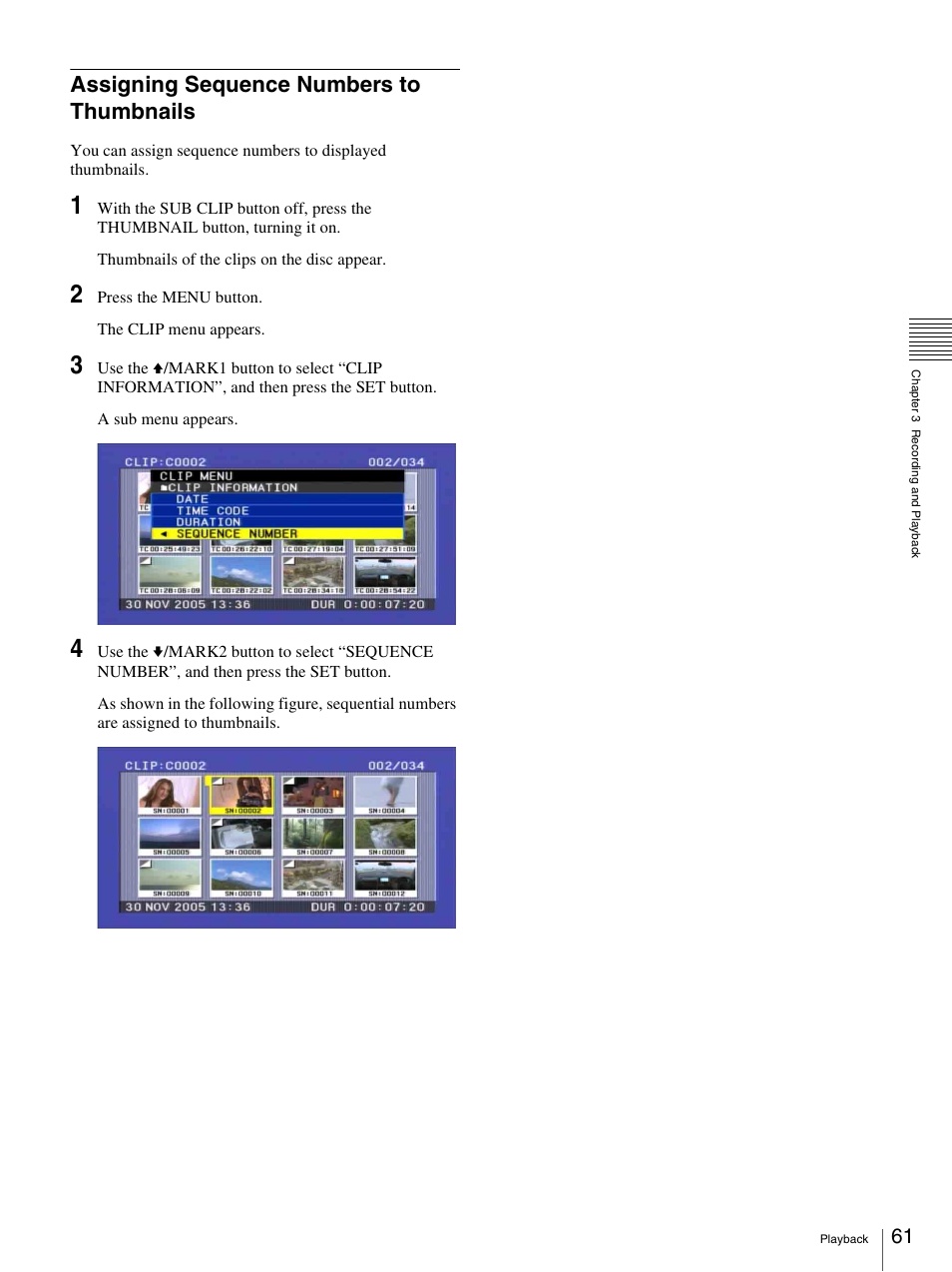 Assigning sequence numbers to thumbnails | Sony 3-270-589-12 (1) User Manual | Page 61 / 135