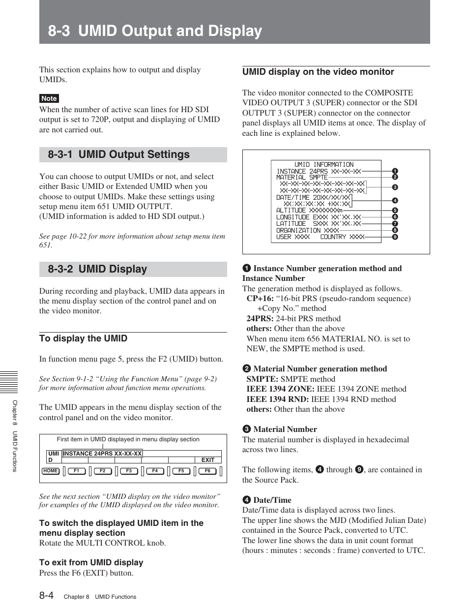 3 umid output and display, 3-1 umid output settings, 3-2 umid display | Sony HDW-D2000 User Manual | Page 88 / 147