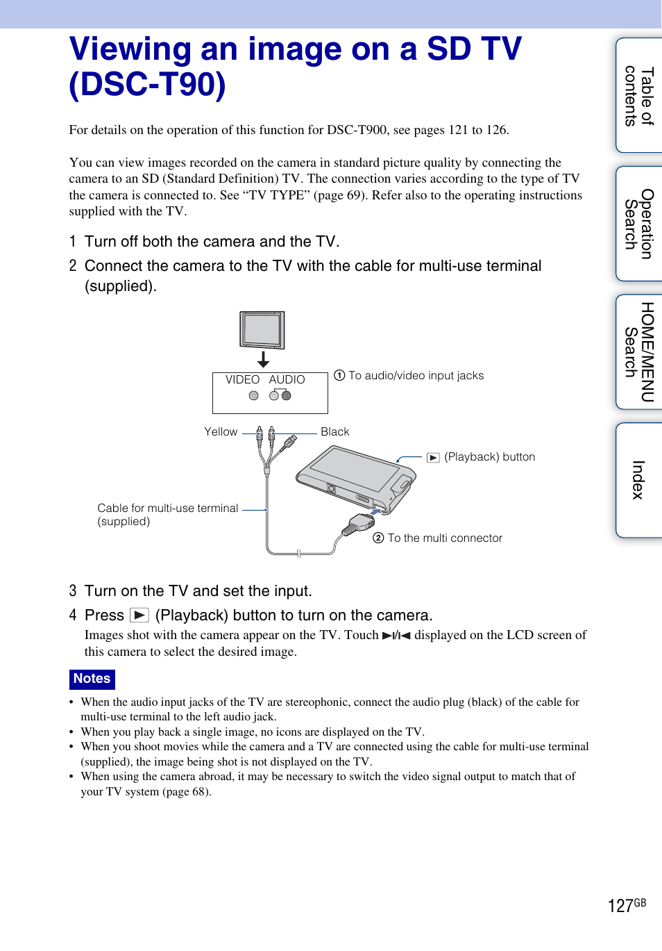 Viewing an image on a sd tv (dsc-t90), Viewing an image on a sd tv (dsc-t90)········ 127 | Sony Cyber-shot 4-130-938-12(1) User Manual | Page 127 / 170