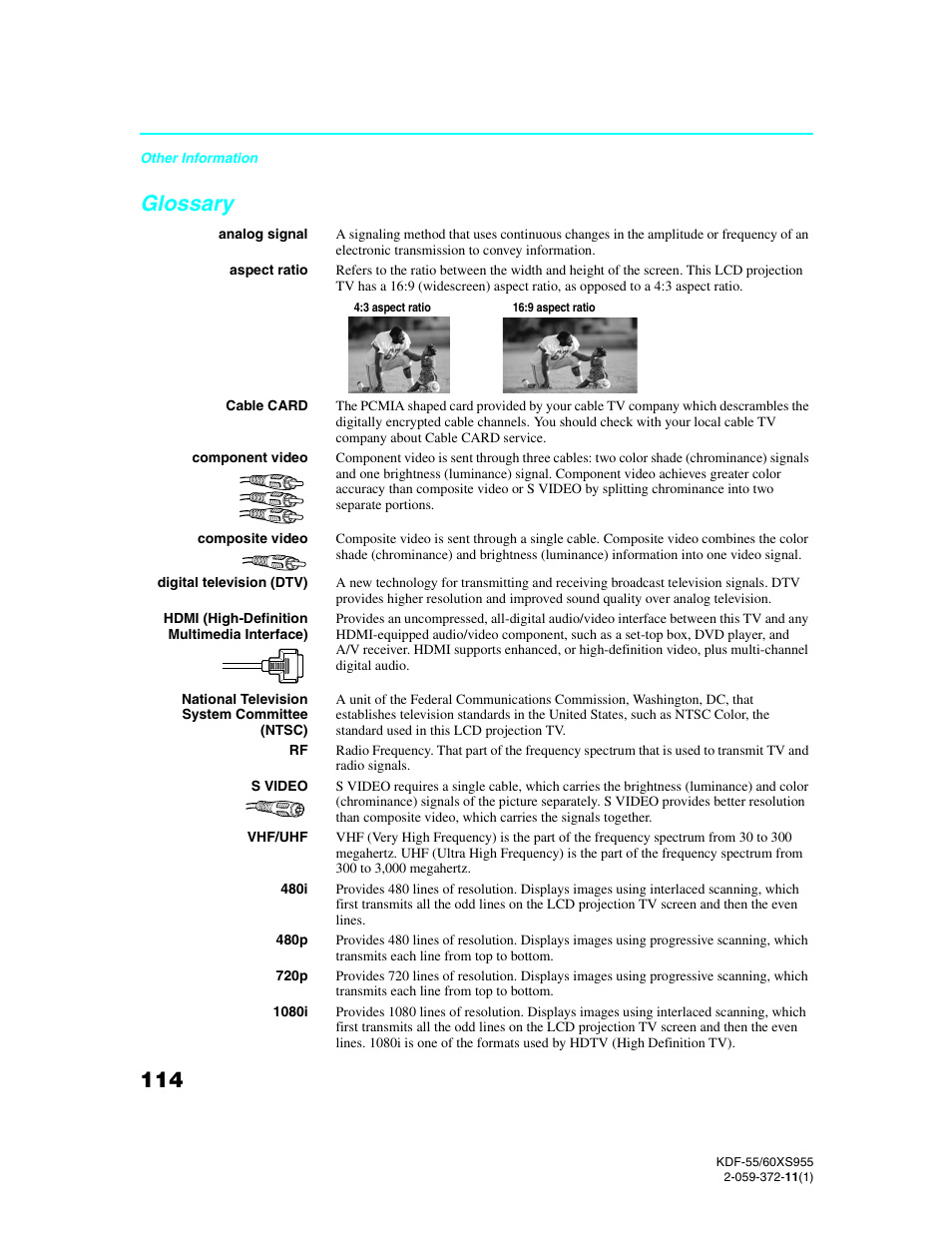 Glossary | Sony GRAND WEGA KDF-55XS955 User Manual | Page 114 / 129
