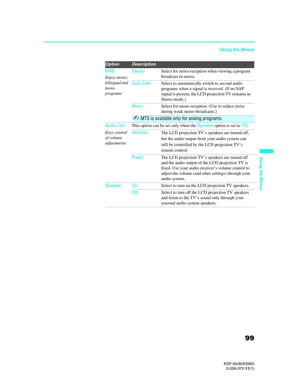 Sony GRAND WEGA KDF-55XS955 User Manual | Page 99 / 129
