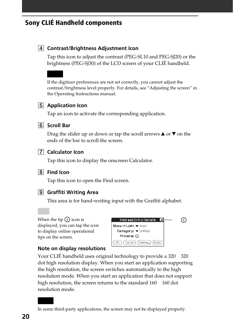 Sony clié handheld components | Sony PEG-SJ30 User Manual | Page 20 / 68