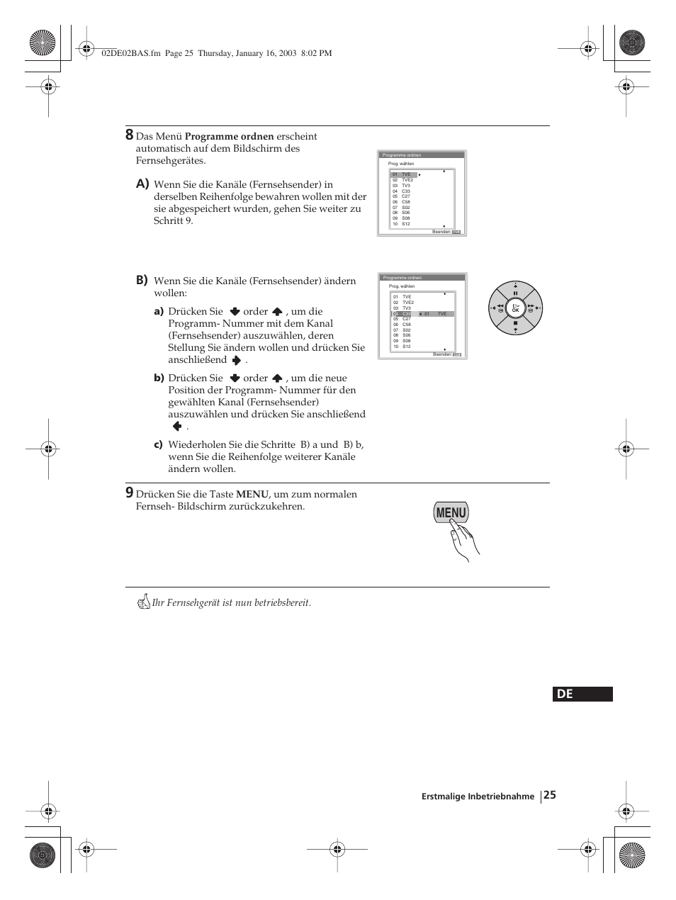 Menu | Sony WEGA KLV-30MR1 User Manual | Page 101 / 304