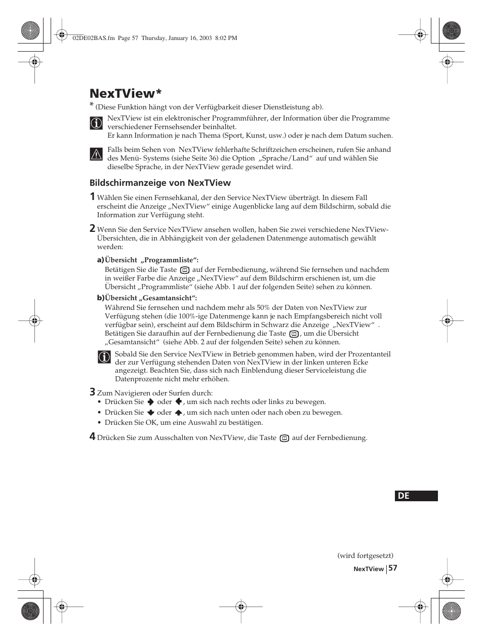 Nextview | Sony WEGA KLV-30MR1 User Manual | Page 133 / 304