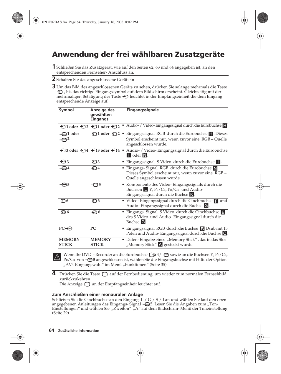 Anwendung der frei wählbaren zusatzgeräte | Sony WEGA KLV-30MR1 User Manual | Page 140 / 304