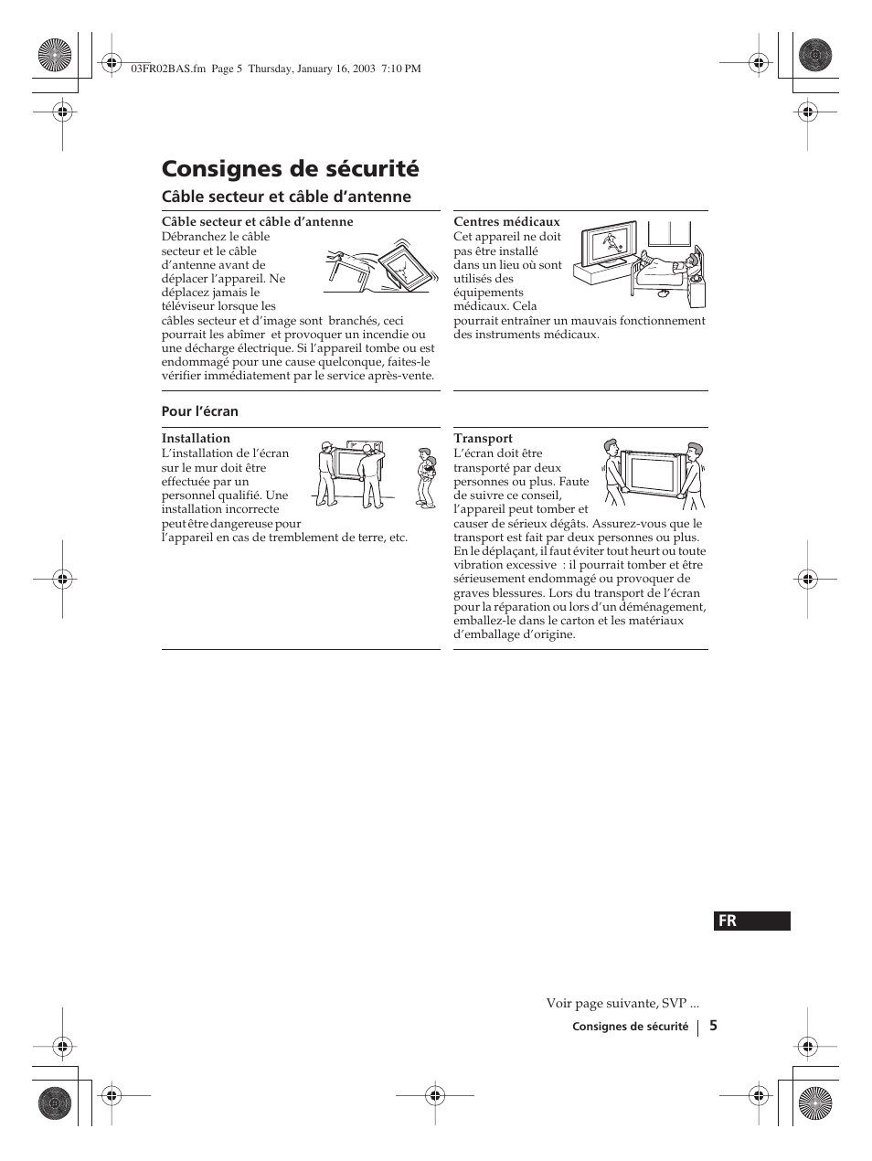 Consignes de sécurité | Sony WEGA KLV-30MR1 User Manual | Page 155 / 304