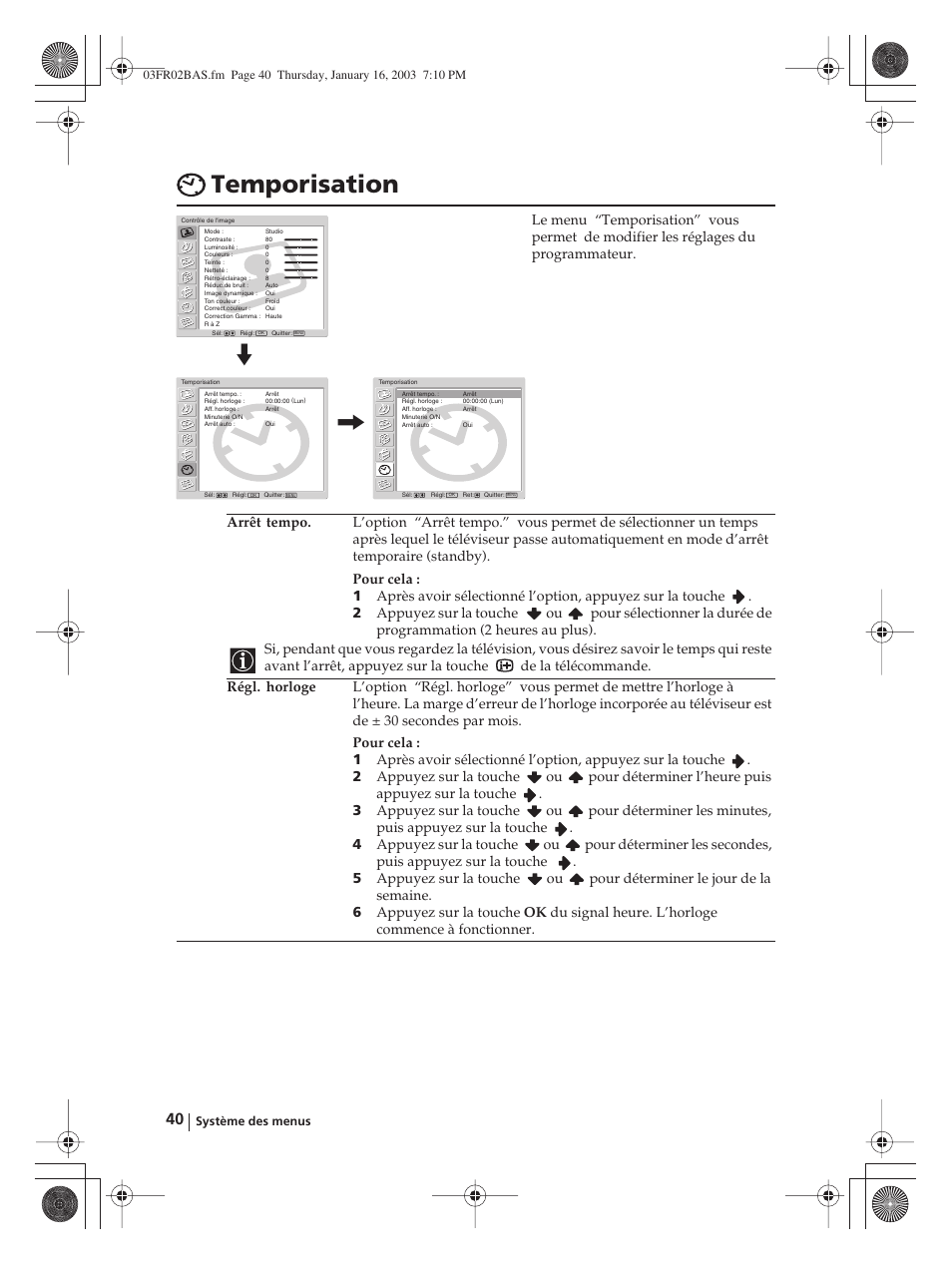 Temporisation | Sony WEGA KLV-30MR1 User Manual | Page 190 / 304