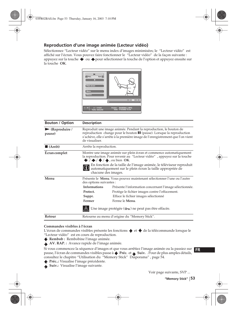 Fr reproduction d’une image animée (lecteur vidéo) | Sony WEGA KLV-30MR1 User Manual | Page 203 / 304