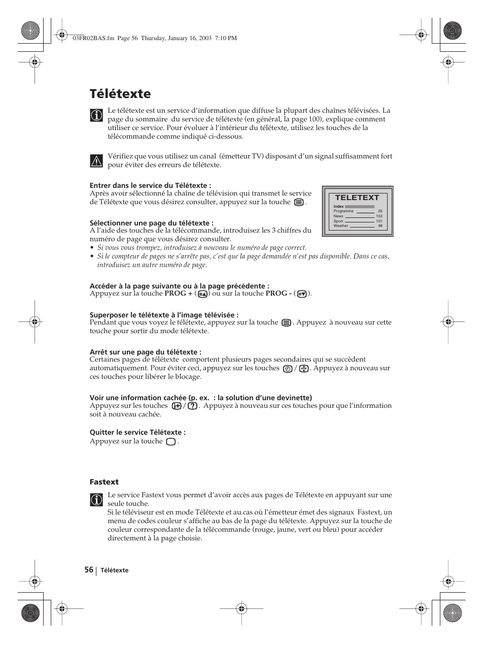 Télétexte, Fastext | Sony WEGA KLV-30MR1 User Manual | Page 206 / 304