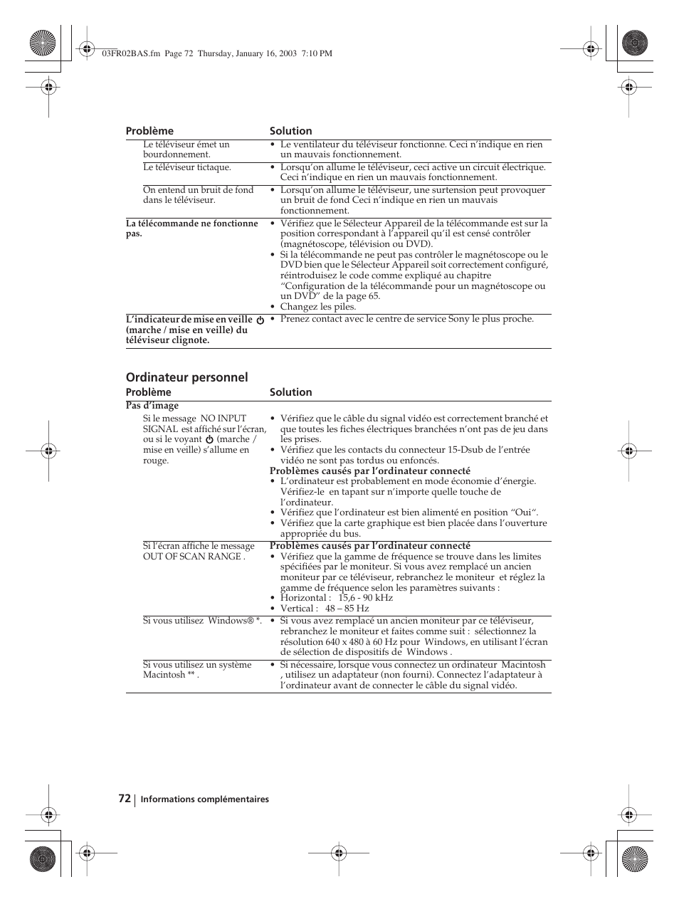 Ordinateur personnel | Sony WEGA KLV-30MR1 User Manual | Page 222 / 304