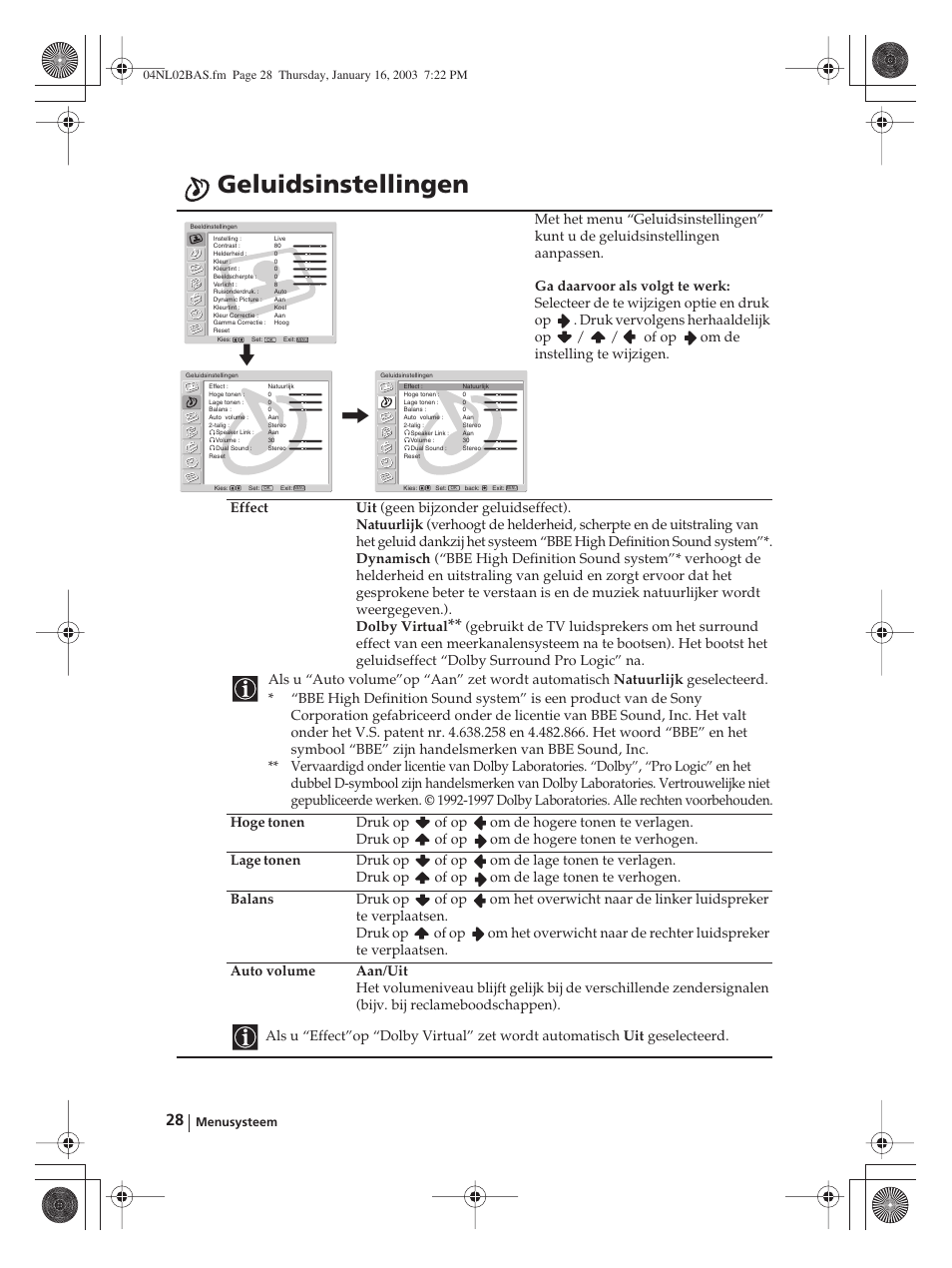 Geluidsinstellingen | Sony WEGA KLV-30MR1 User Manual | Page 256 / 304