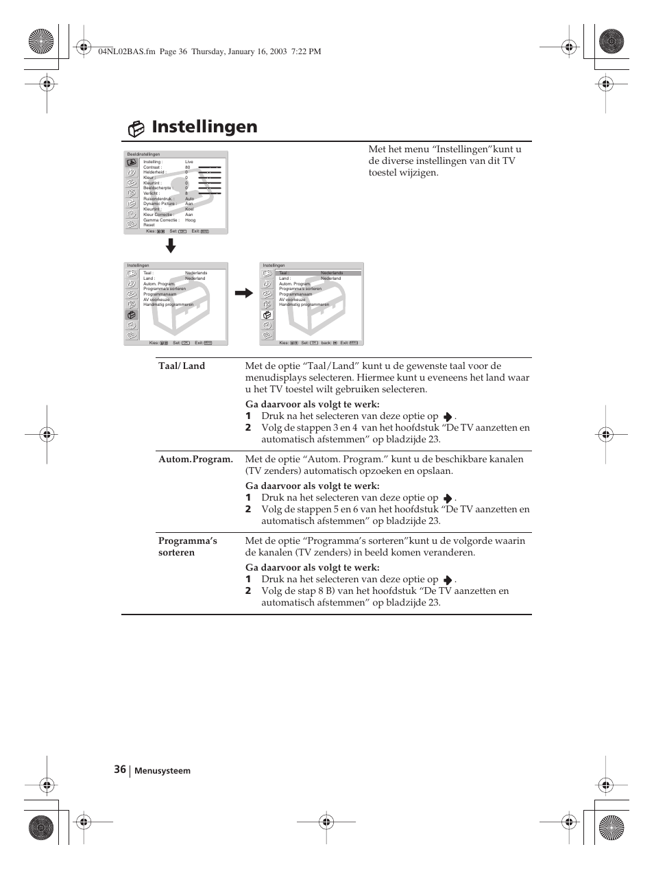 Instellingen | Sony WEGA KLV-30MR1 User Manual | Page 264 / 304