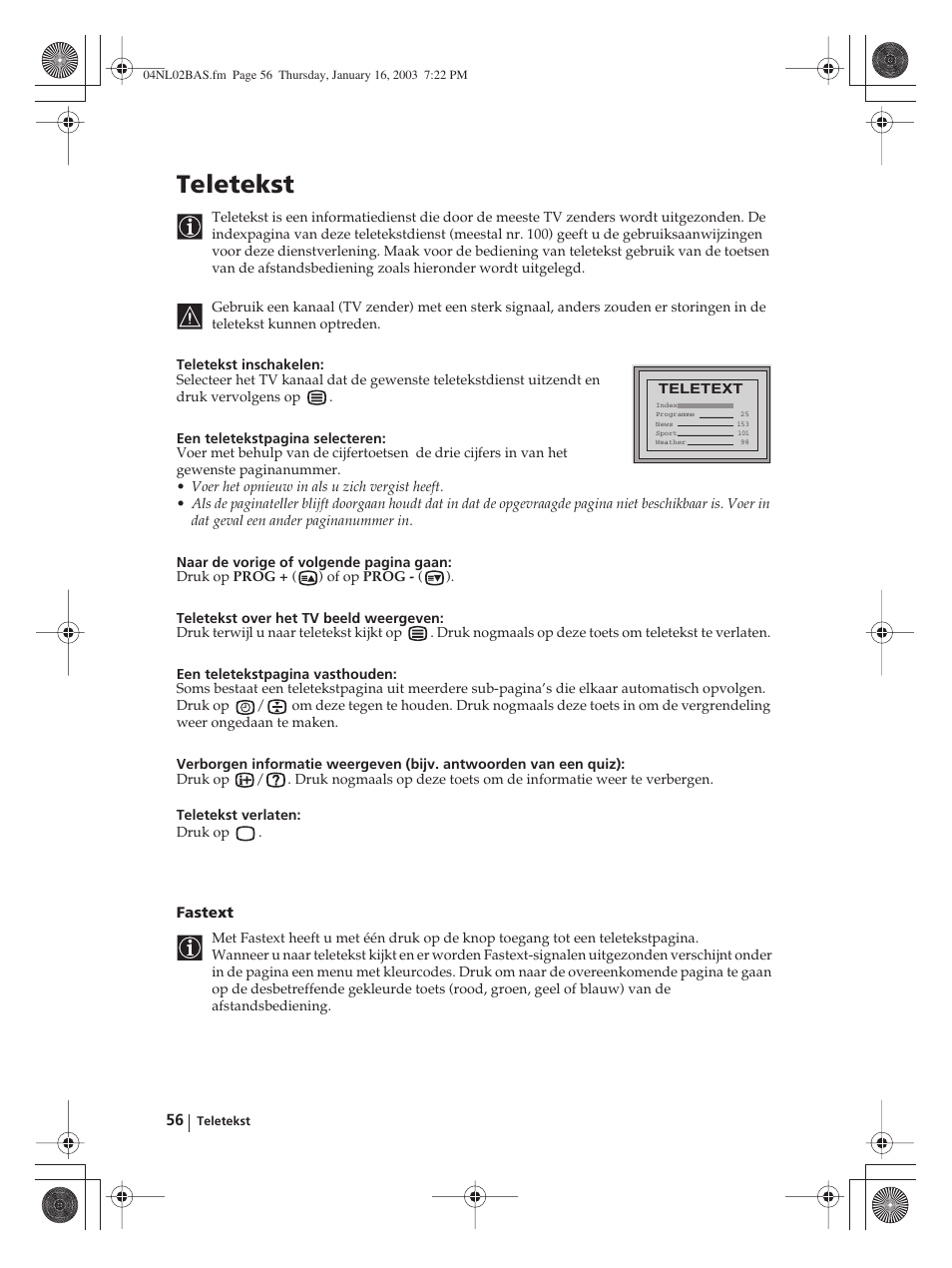Teletekst, Fastext | Sony WEGA KLV-30MR1 User Manual | Page 284 / 304