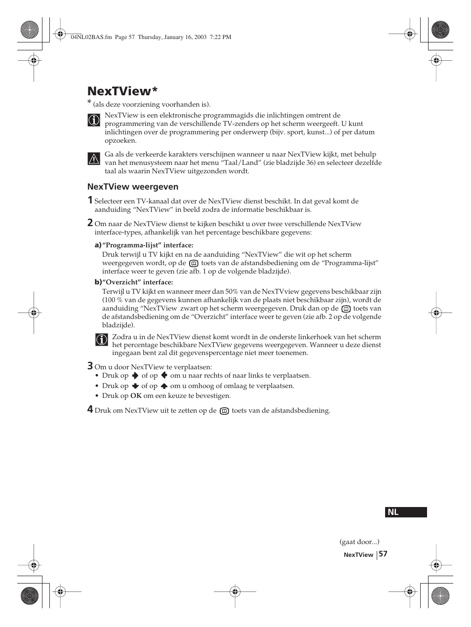 Nextview | Sony WEGA KLV-30MR1 User Manual | Page 285 / 304