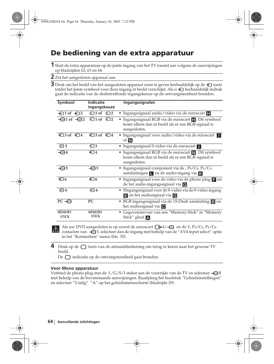 De bediening van de extra apparatuur | Sony WEGA KLV-30MR1 User Manual | Page 292 / 304
