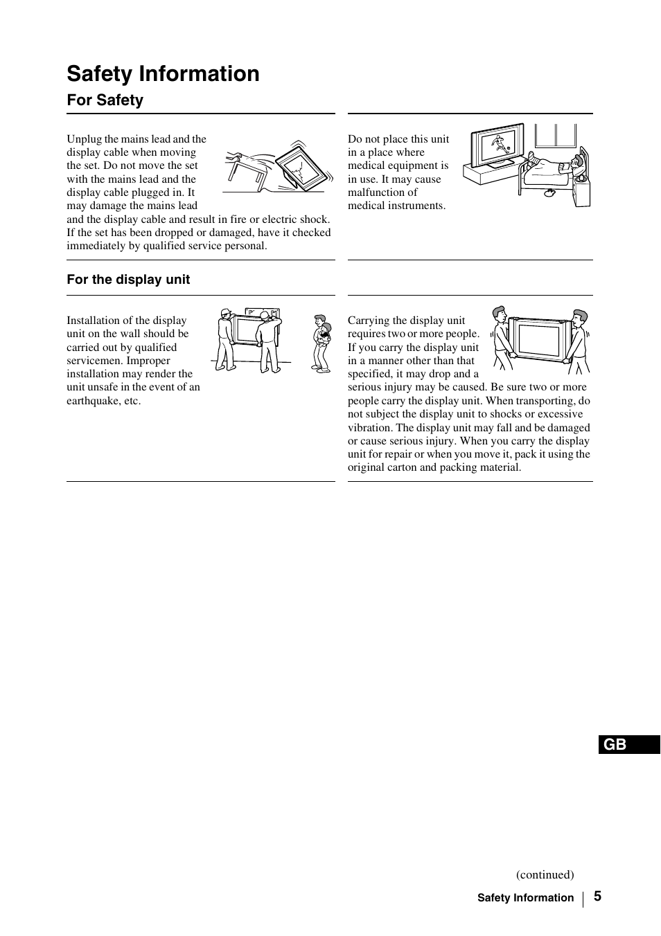 Safety information, For safety | Sony WEGA KLV-30MR1 User Manual | Page 5 / 304