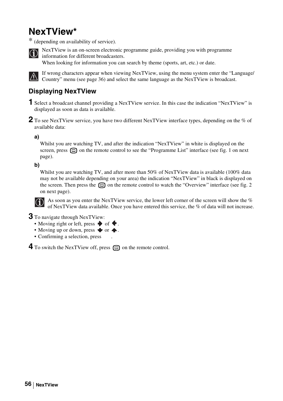 Nextview, Displaying nextview, 3 to navigate through nextview | Sony WEGA KLV-30MR1 User Manual | Page 56 / 304