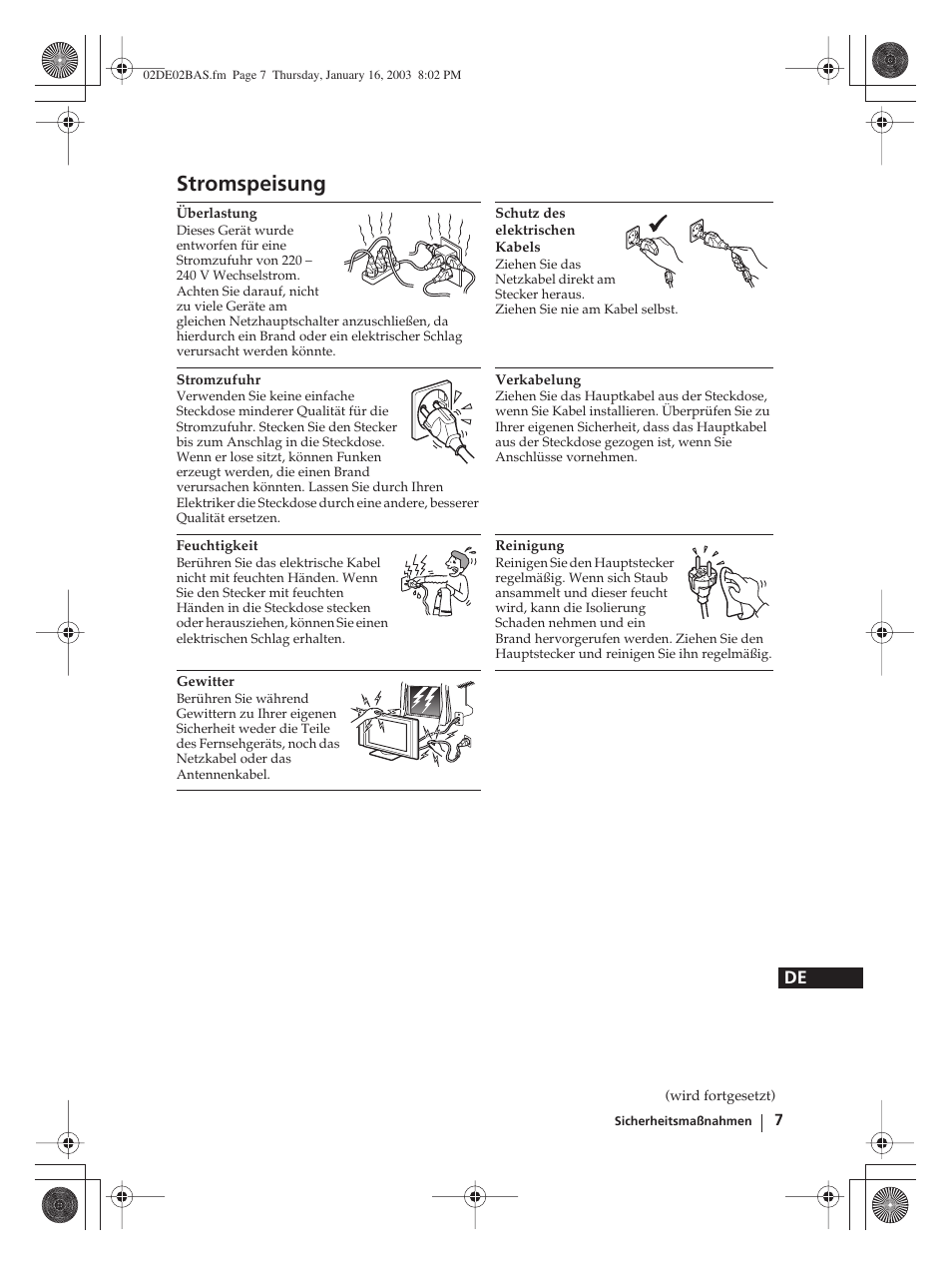 Stromspeisung | Sony WEGA KLV-30MR1 User Manual | Page 83 / 304