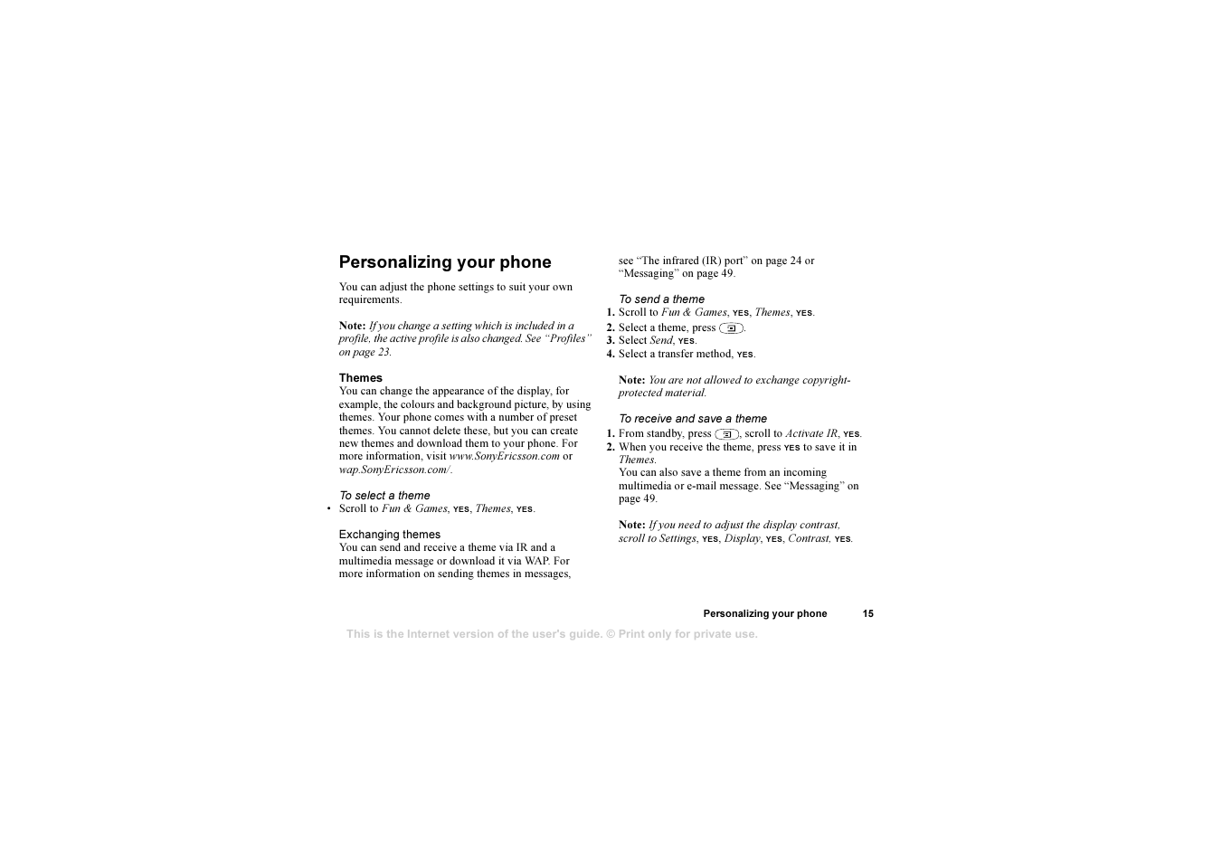 Personalizing your phone, Personalizing your phone 15 | Sony T310 User Manual | Page 15 / 91