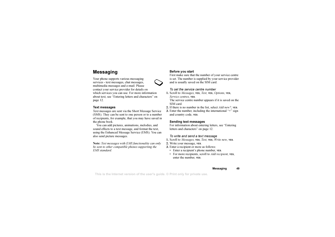 Messaging, Messaging 49 | Sony T310 User Manual | Page 49 / 91