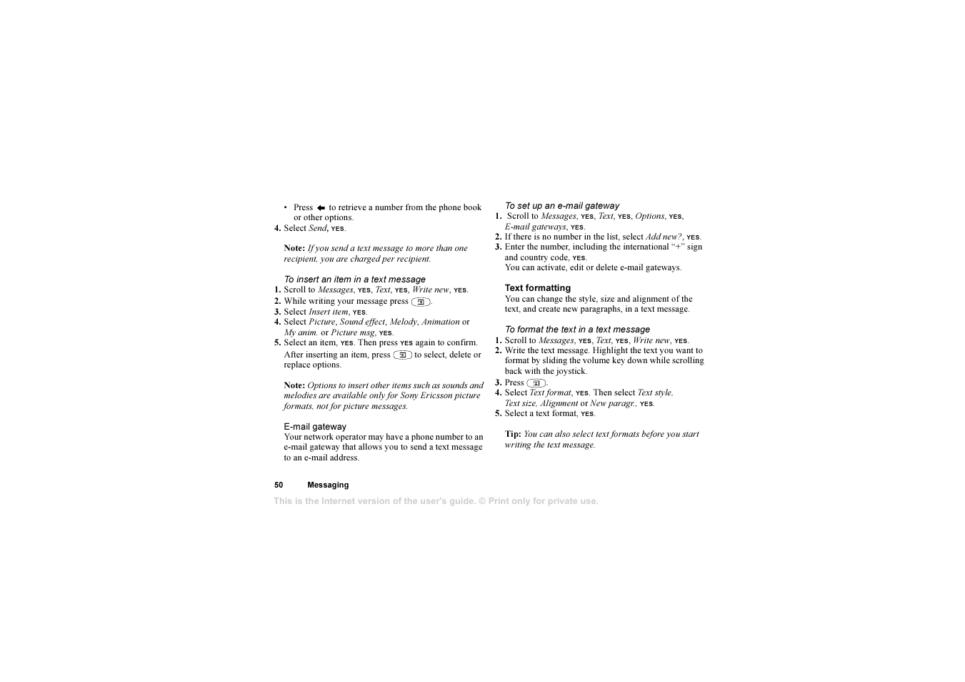 Sony T310 User Manual | Page 50 / 91