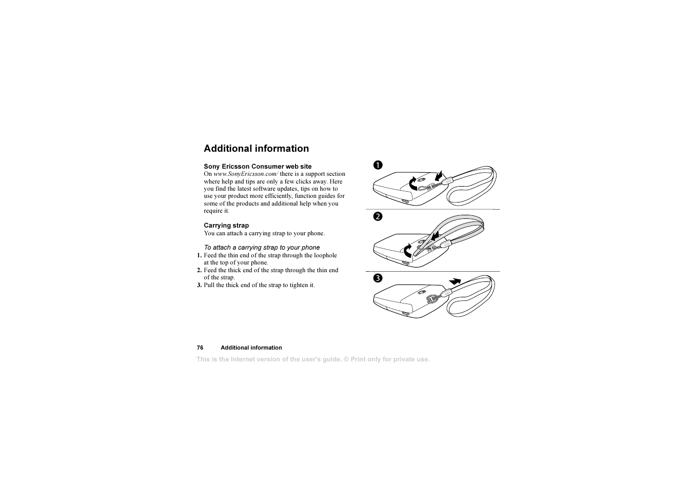 Additional information, Additional information 76 | Sony T310 User Manual | Page 76 / 91