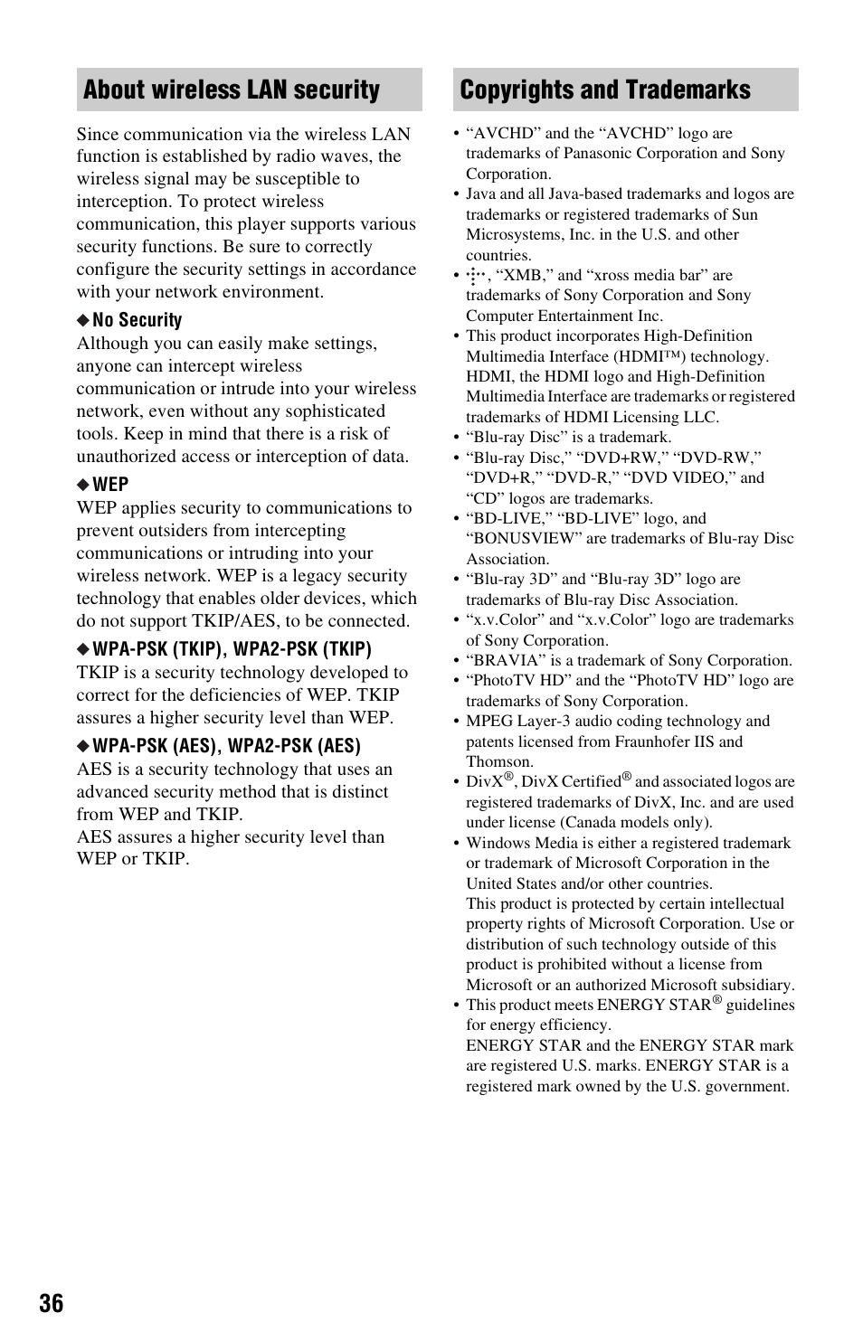 Sony BDP-S770 User Manual | Page 36 / 39