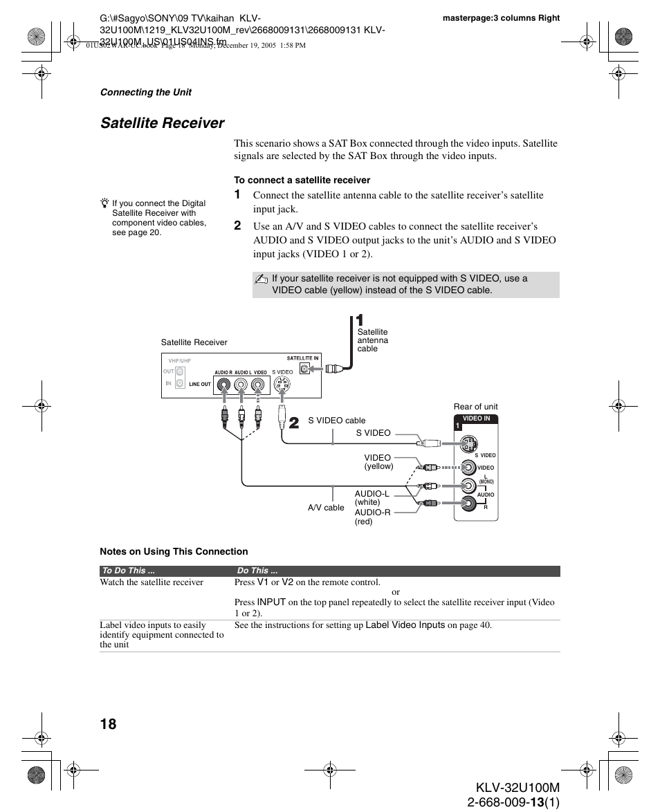 Satellite receiver | Sony KLV-40U100M User Manual | Page 18 / 48