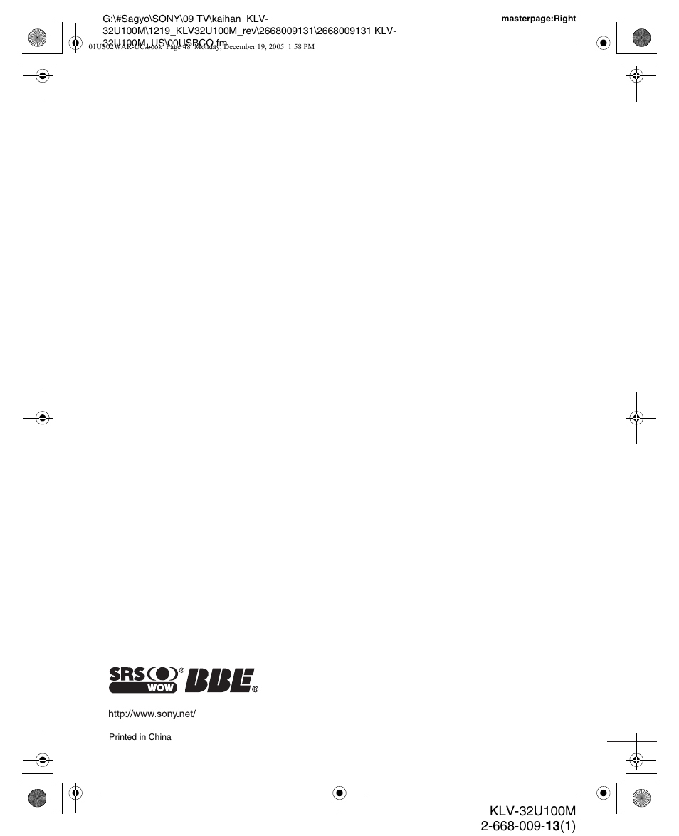 Sony KLV-40U100M User Manual | Page 48 / 48