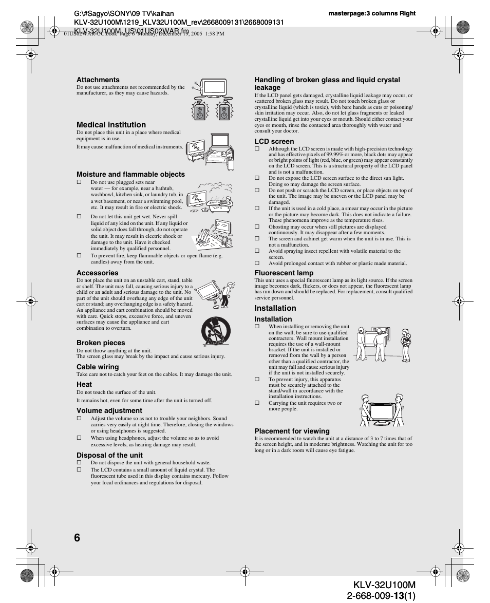 Medical institution, Installation | Sony KLV-40U100M User Manual | Page 6 / 48
