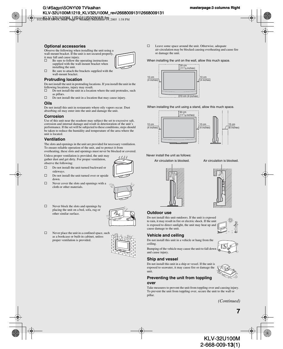 Continued) | Sony KLV-40U100M User Manual | Page 7 / 48