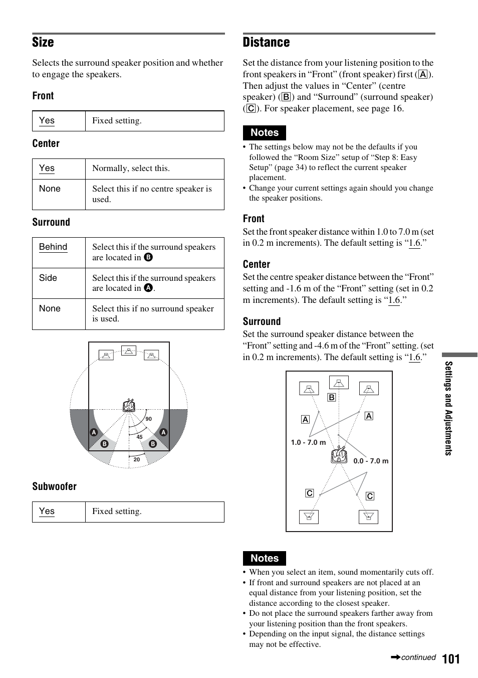 Size, Distance | Sony DAR-RH7000 User Manual | Page 101 / 536