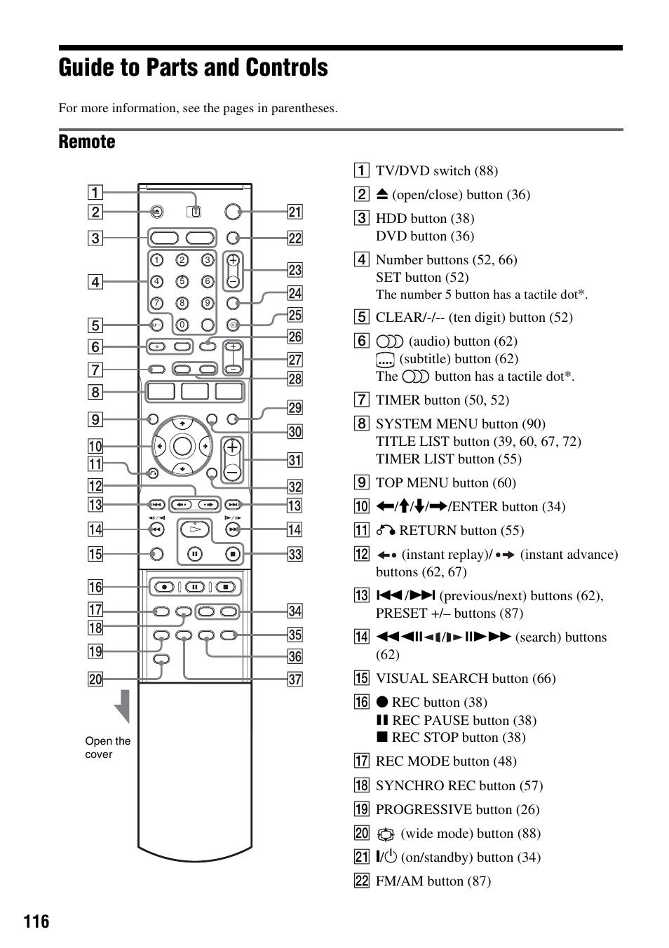 Guide to parts and controls, Remote | Sony DAR-RH7000 User Manual | Page 116 / 536