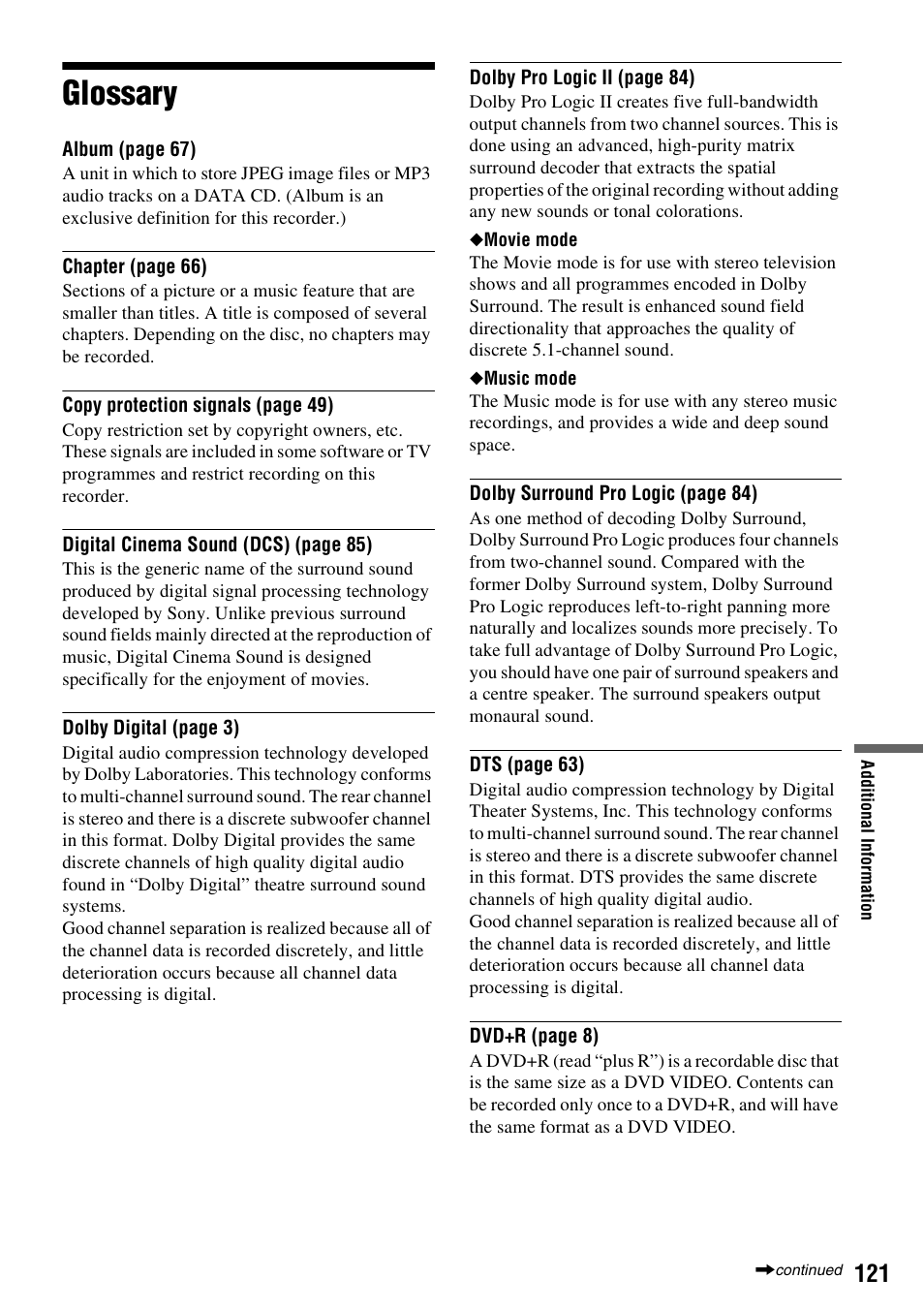 Glossary | Sony DAR-RH7000 User Manual | Page 121 / 536