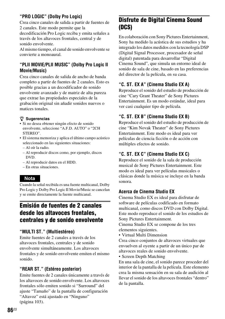 Disfrute de digital cinema sound (dcs) | Sony DAR-RH7000 User Manual | Page 212 / 536