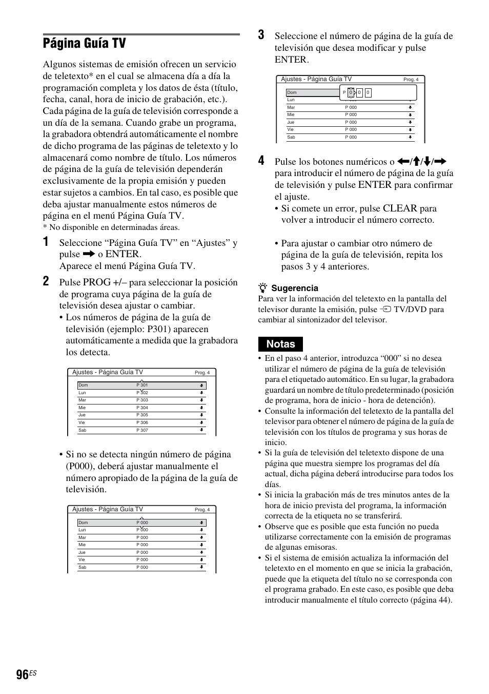 Página guía tv, Enter, Prog | Clear, Notas, Aparece el menú página guía tv, Pulse | Sony DAR-RH7000 User Manual | Page 222 / 536