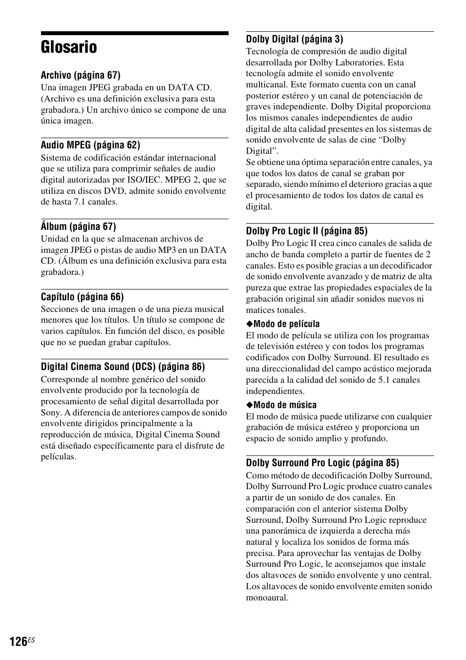 Glosario | Sony DAR-RH7000 User Manual | Page 252 / 536