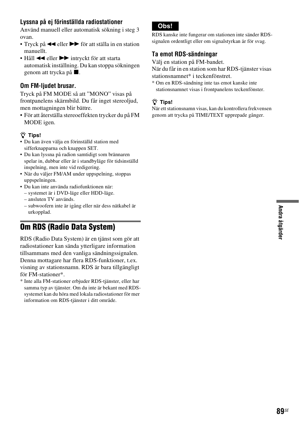 Om rds (radio data system) | Sony DAR-RH7000 User Manual | Page 347 / 536