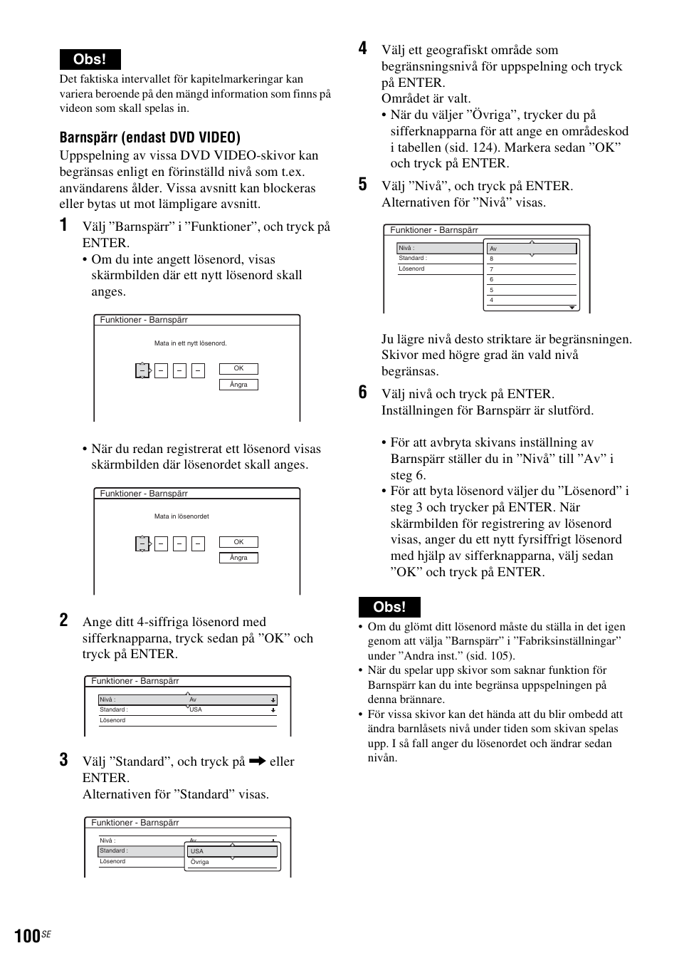 Barnspärr (endast dvd video)” på sidan 100, Barnspärr (endast dvd video) | Sony DAR-RH7000 User Manual | Page 358 / 536
