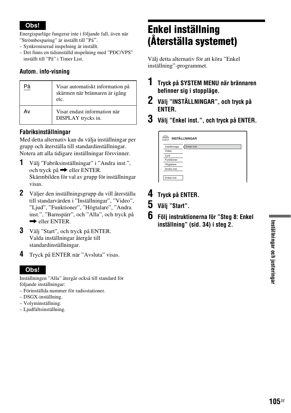 Enkel inställning (återställa systemet), Yn (sid. 105), Sid. 105) | Sony DAR-RH7000 User Manual | Page 363 / 536