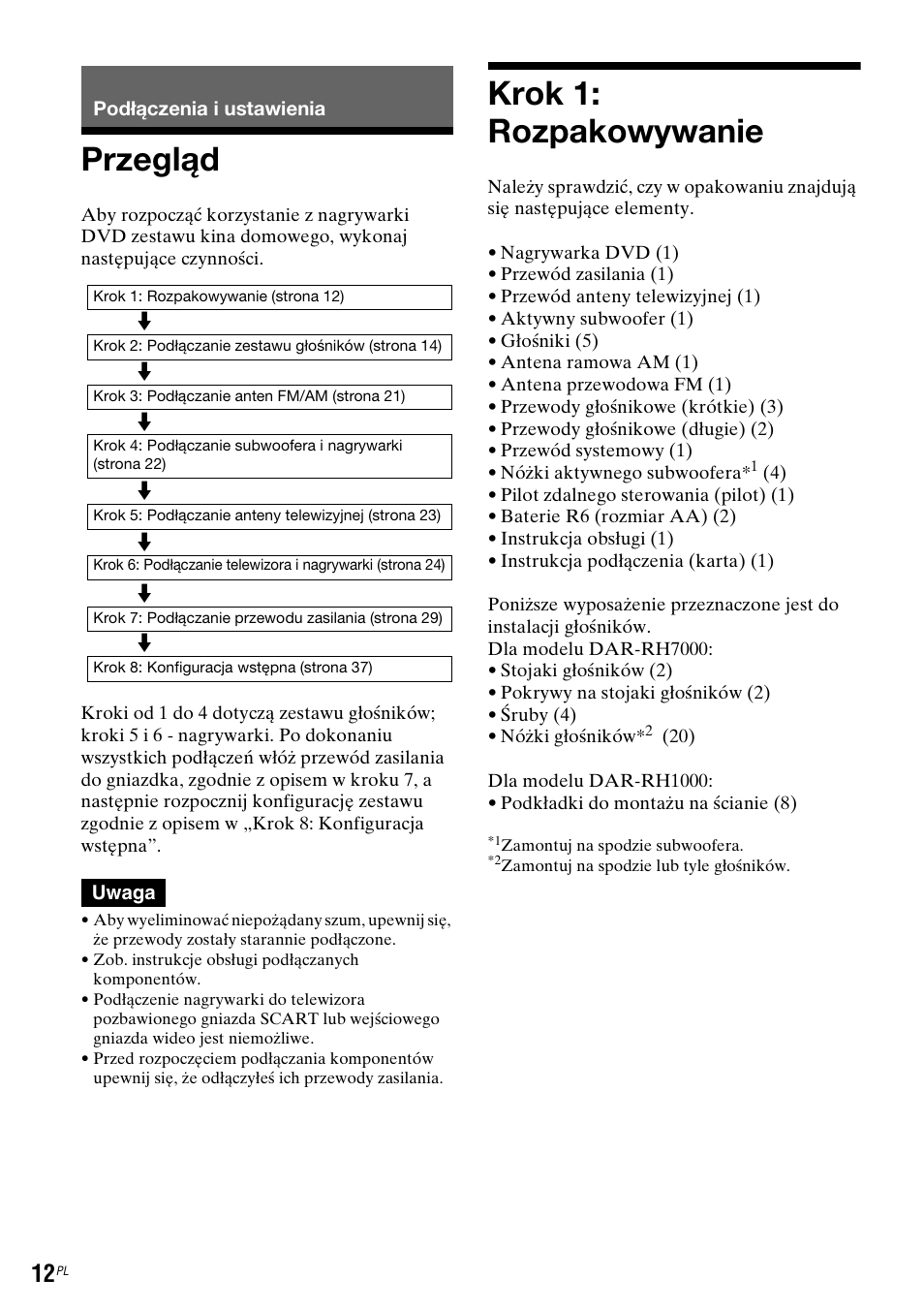 Podłączenia i ustawienia, Przegląd, Krok 1: rozpakowywanie | Przegląd krok 1: rozpakowywanie | Sony DAR-RH7000 User Manual | Page 398 / 536