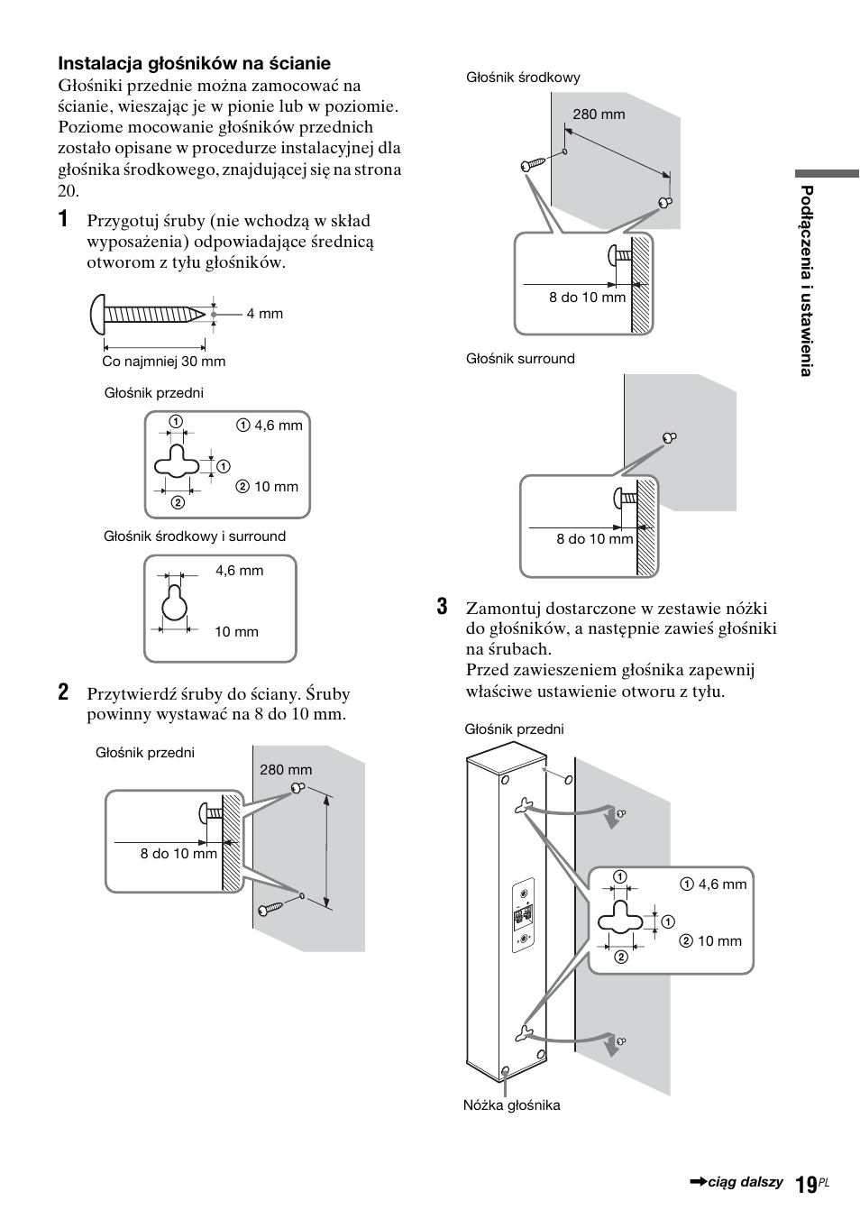 Instalacja głośników na ścianie | Sony DAR-RH7000 User Manual | Page 405 / 536