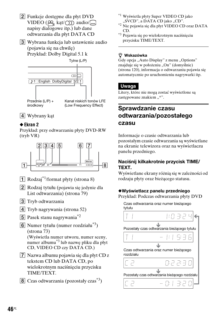 Sprawdzanie czasu odtwarzania/pozostałego czasu | Sony DAR-RH7000 User Manual | Page 432 / 536