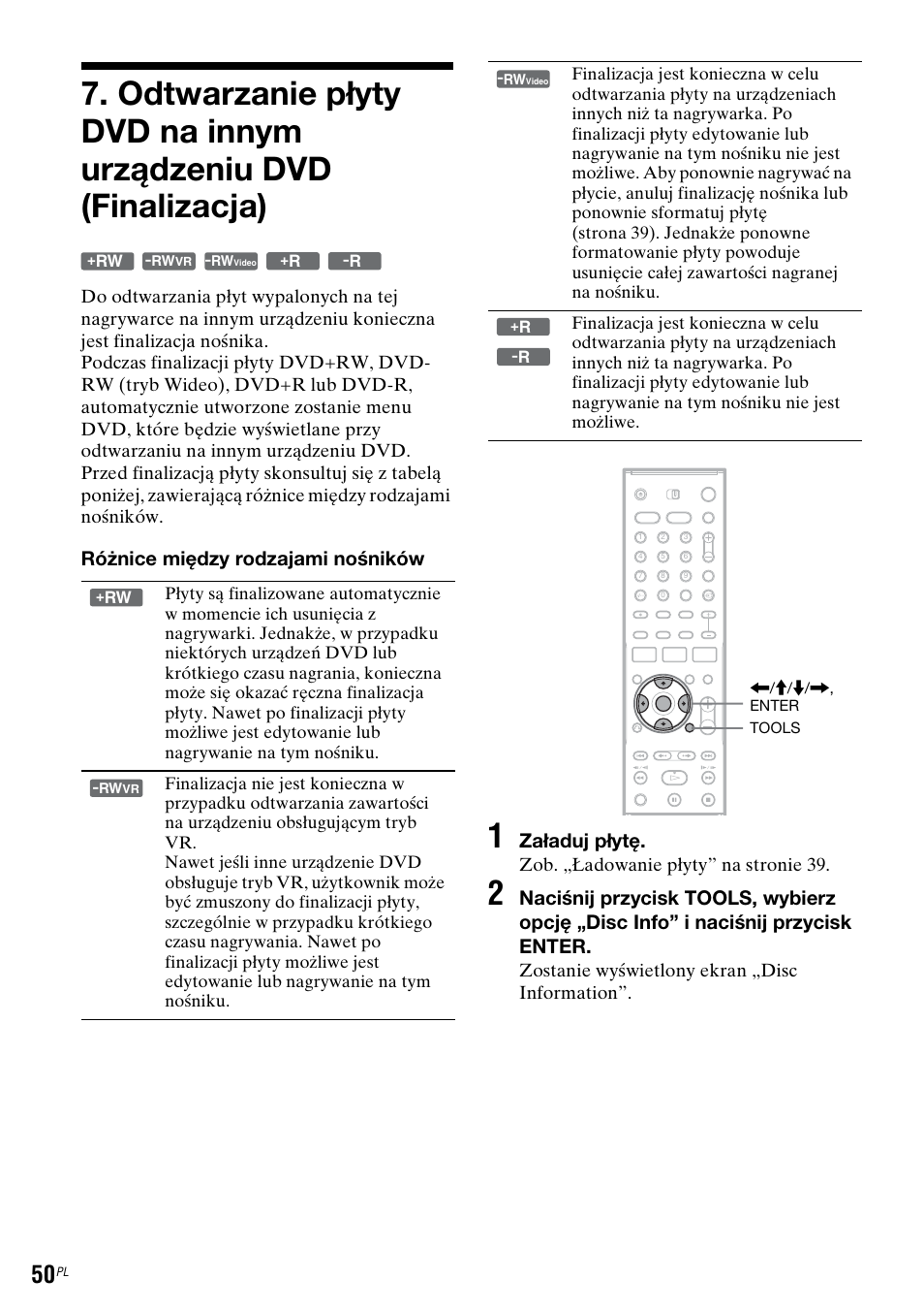 Różnice między rodzajami nośników, Załaduj płytę, Zob. „ładowanie płyty” na stronie 39 | Zostanie wyświetlony ekran „disc information | Sony DAR-RH7000 User Manual | Page 436 / 536