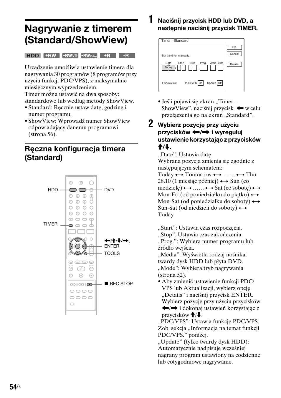 Nagrywanie z timerem (standard/showview), Ręczna konfiguracja timera (standard) | Sony DAR-RH7000 User Manual | Page 440 / 536