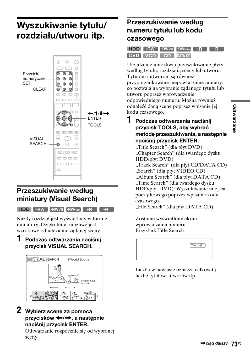 Wyszukiwanie tytułu/rozdziału/utworu itp, Wyszukiwanie tytułu/ rozdziału/utworu itp, Przeszukiwanie według miniatury (visual search) | Sony DAR-RH7000 User Manual | Page 459 / 536