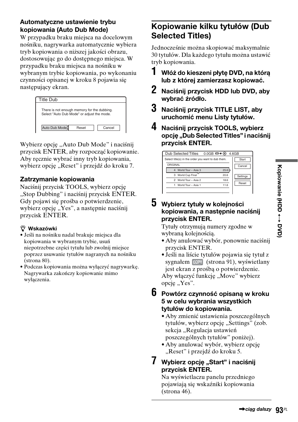 Kopiowanie kilku tytułów (dub selected titles) | Sony DAR-RH7000 User Manual | Page 479 / 536